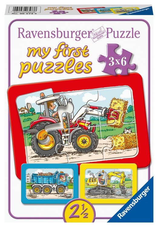 Produktbild: Puzzle Ravensburger Bagger, Traktor und Kipplade 3 X 6 Teile