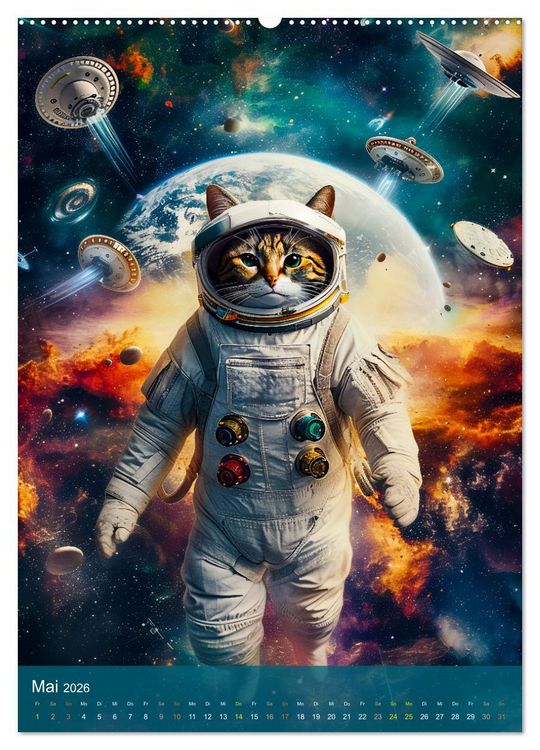 Produktbild: Katzen im All - Katzenastronauten im Kosmos (Wandkalender 2026 DIN A2 hoch), CALVENDO Monatskalender