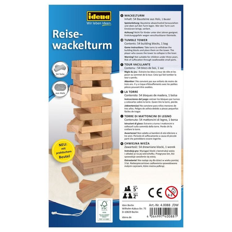 Produktbild: Idena Reisewackelturm 15x5x5cm 54 Teile