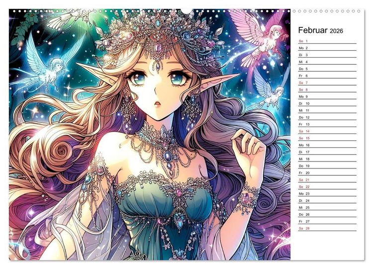 Produktbild: Bezaubernde Manga Elfen (hochwertiger Premium Wandkalender 2026 DIN A2 quer), Kunstdruck in Hochglanz