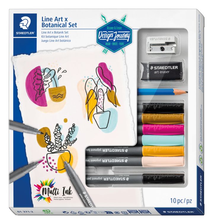 Produktbild: STAEDTLER Schreib- und Zeichbedarf pigment brush 371 Line Art & Botanical Set, Design Journey, botanisch inspirierte Farben, 10er Set