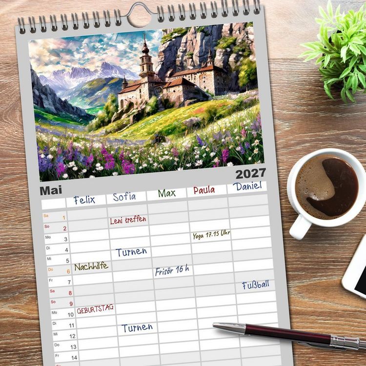 Produktbild: Familienplaner 2027 - Landschaften im Jahreskreis mit 5 Spalten (Wandkalender, 21 x 45 cm) CALVENDO