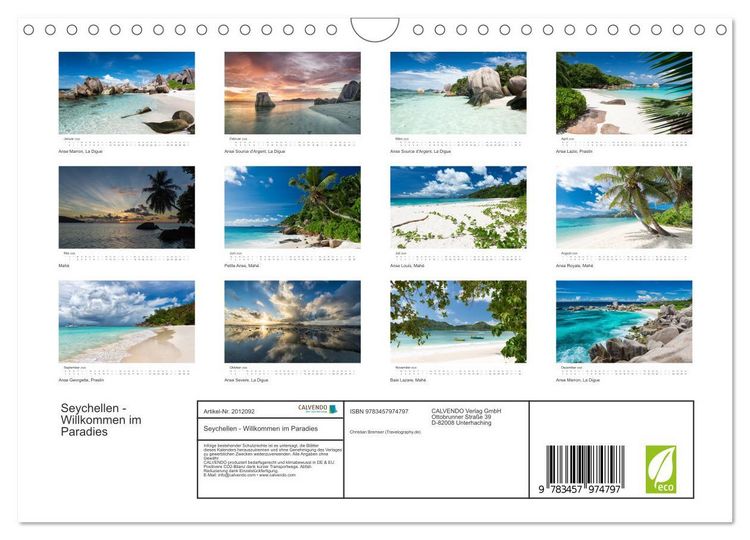 Produktbild: Seychellen - Willkommen im Paradies (Wandkalender 2026 DIN A4 quer), CALVENDO Monatskalender
