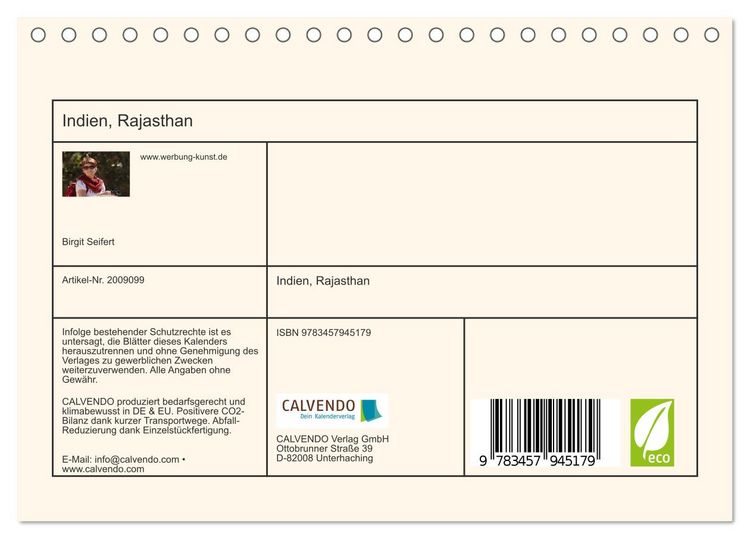 Produktbild: Indien, Rajasthan (Tischkalender 2026 DIN A5 quer), CALVENDO Monatskalender