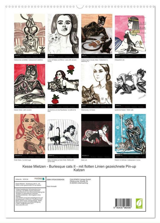 Produktbild: Kesse Mietzen - Burlesque cats II - mit flotten Linien gezeichnete Pin-up Katzen (hochwertiger Premium Wandkalender 2025 DIN A2 hoch), Kunstdruck in Hochglanz
