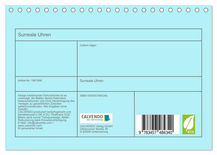 Produktbild: Surreale Uhren (Tischkalender 2026 DIN A5 quer), CALVENDO Monatskalender
