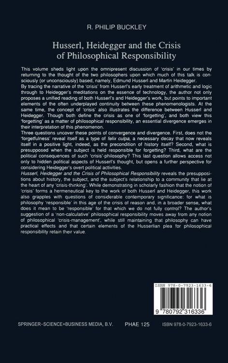 Produktbild: Husserl, Heidegger and the Crisis of Philosophical Responsibility