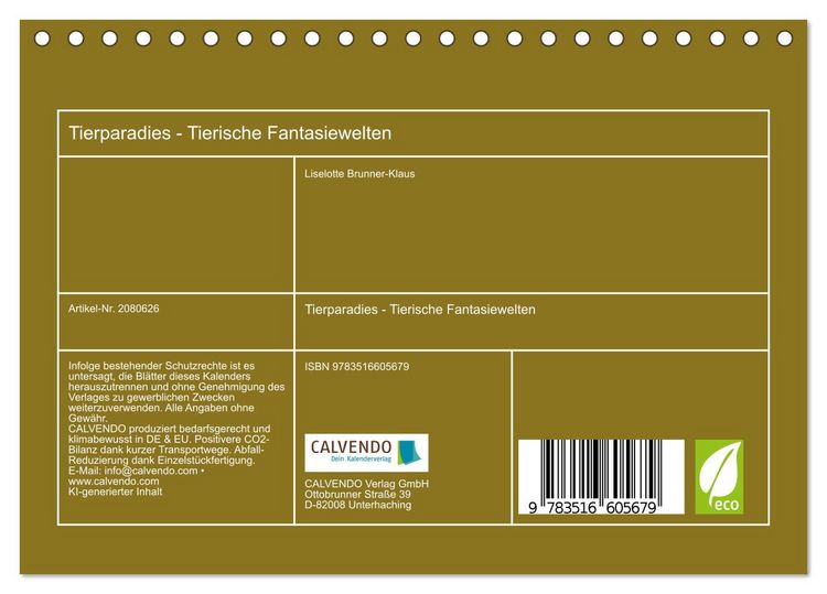 Produktbild: Tierparadies - Tierische Fantasiewelten (Tischkalender 2026 DIN A5 quer), CALVENDO Monatskalender