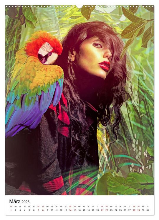 Produktbild: Models und Papageien - Artwork (hochwertiger Premium Wandkalender 2026 DIN A2 hoch), Kunstdruck in Hochglanz