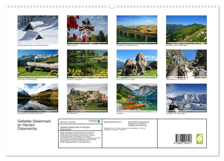 Produktbild: Geliebte Steiermark im Herzen &Ouml;sterreichs (hochwertiger Premium Wandkalender 2026 DIN A2 quer), Kunstdruck in Hochglanz