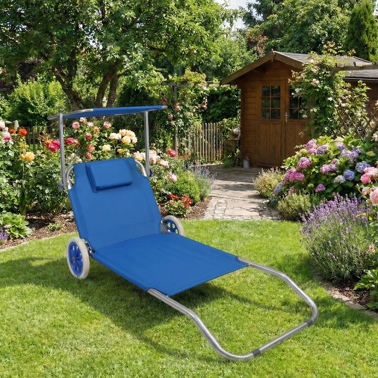 Produktbild: Sonnenliege Liegestuhl Gartenliege Rollen Dach