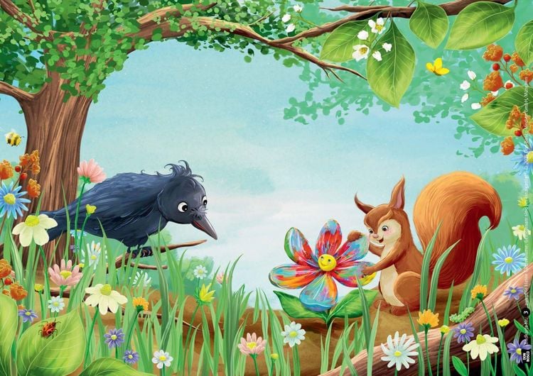 Produktbild: Die kleine Glitzerblume. Gemeinsam sind wir einzigartig! Eine Geschichte mit Rabe und Eichh&ouml;rnchen. Kamishibai Bildkartenset