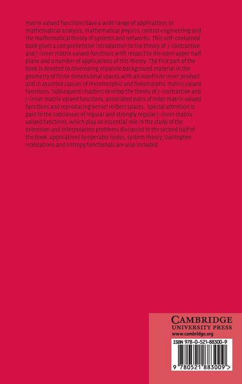 Produktbild: J-Contractive Matrix Valued Functions and Related Topics