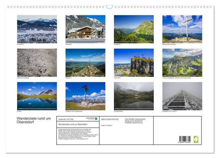 Produktbild: Wanderziele rund um Oberstdorf (Wandkalender 2026 DIN A2 quer), CALVENDO Monatskalender