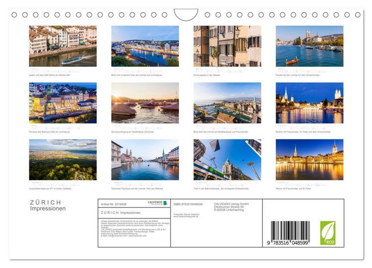 Produktbild: Z &Uuml; R I C H Impressionen (Wandkalender 2026 DIN A4 quer), CALVENDO Monatskalender