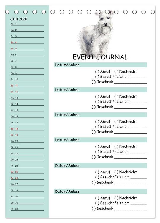 Produktbild: B-DAY PLANER - Aquarell Hunderassen - F&uuml;r Termine, Geschenke, Eventdetails & mehr (Tischkalender 2026 DIN A5 hoch), CALVENDO Monatskalender