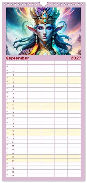 Produktbild: Familienplaner 2027 - Elfen Zauberhafte Fantasiewesen mit 5 Spalten (Wandkalender, 21 x 45 cm) CALVENDO