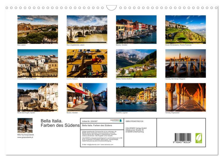 Produktbild: Bella Italia. Farben des S&uuml;dens (Wandkalender 2026 DIN A3 quer), CALVENDO Monatskalender