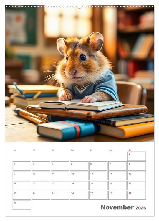 Produktbild: School Hamster - Eifrige KI Hamster pr&auml;sentieren ihre Hamsterschule (hochwertiger Premium Wandkalender 2026 DIN A2 hoch), Kunstdruck in Hochglanz