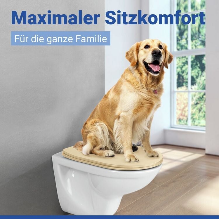 Produktbild: WC Sitz Mod. Galati Beige matt, Toilettendeckel in D-Form mit Absenkautomatik