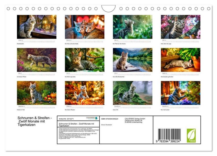 Produktbild: Schnurren & Streifen - Zw&ouml;lf Monate mit Tigerkatzen (Wandkalender 2027 DIN A4 quer), CALVENDO Monatskalender