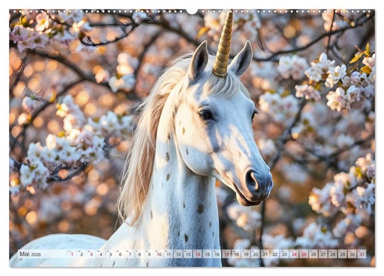 Produktbild: Einhorn Zauberwelt - Die m&auml;rchenhafte Welt der KI Einh&ouml;rner (Wandkalender 2026 DIN A2 quer), CALVENDO Monatskalender