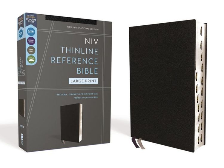 Produktbild: Niv, Thinline Reference Bible (Deep Study at a Portable Size), Large Print, Bonded Leather, Black, Red Letter, Thumb Indexed, Comfort Print
