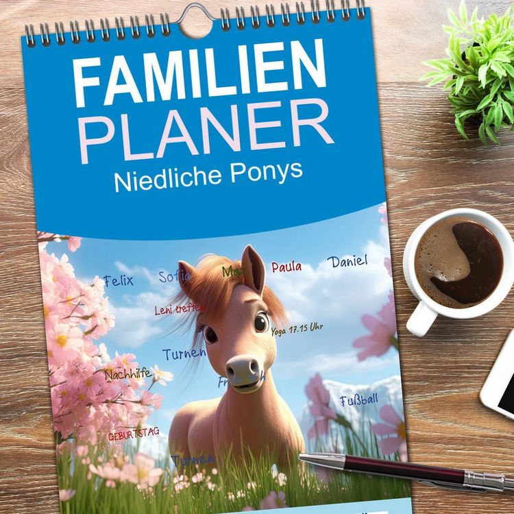 Produktbild: Familienplaner 2026 - Niedliche Ponys mit 5 Spalten (Wandkalender, 21 x 45 cm) CALVENDO