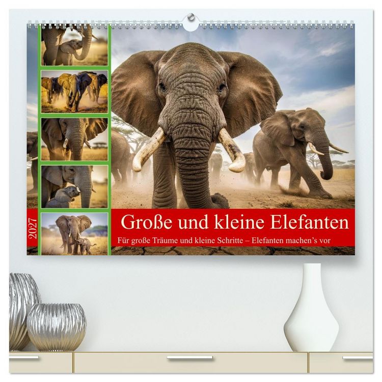 Produktbild: Gro&szlig;e und kleine Elefanten (hochwertiger Premium Wandkalender 2027 DIN A2 quer), Kunstdruck in Hochglanz