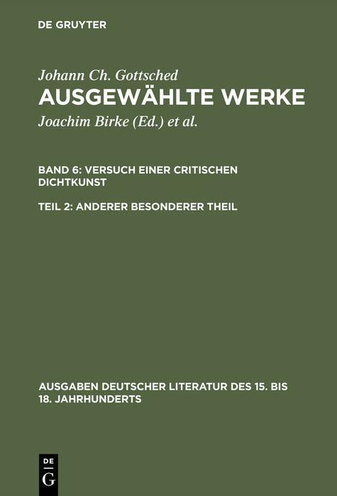 Produktbild: Versuch einer Critischen Dichtkunst. Anderer Besonderer Theil