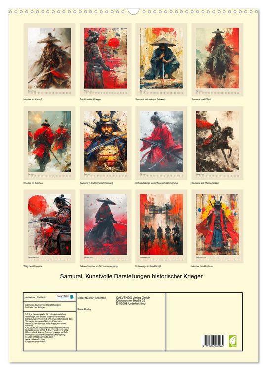 Produktbild: Samurai. Kunstvolle Darstellungen historischer Krieger (Wandkalender 2026 DIN A2 hoch), CALVENDO Monatskalender