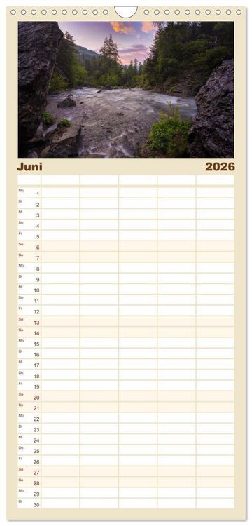 Produktbild: Familienplaner 2026 - Flusswelt Schweiz mit 5 Spalten (Wandkalender, 21 x 45 cm) CALVENDO