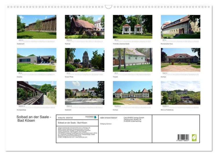 Produktbild: Solbad an der Saale - Bad K&ouml;sen (Wandkalender 2026 DIN A2 quer), CALVENDO Monatskalender