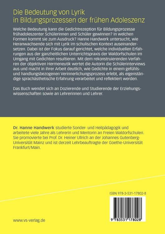 Produktbild: Die Bedeutung von Lyrik in Bildungsprozessen der fr&uuml;hen Adoleszenz