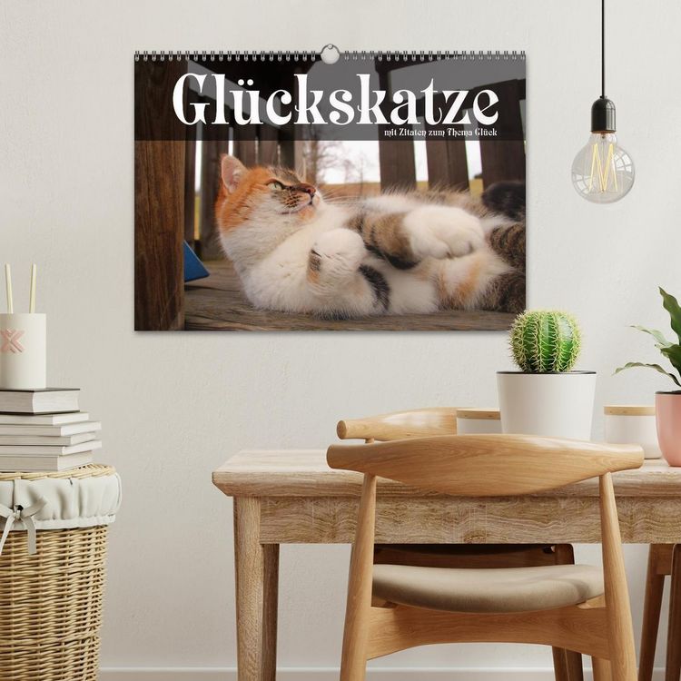 Produktbild: Gl&uuml;ckskatze - Mit Zitaten zum Thema Gl&uuml;ck (Wandkalender 2026 DIN A3 quer), CALVENDO Monatskalender