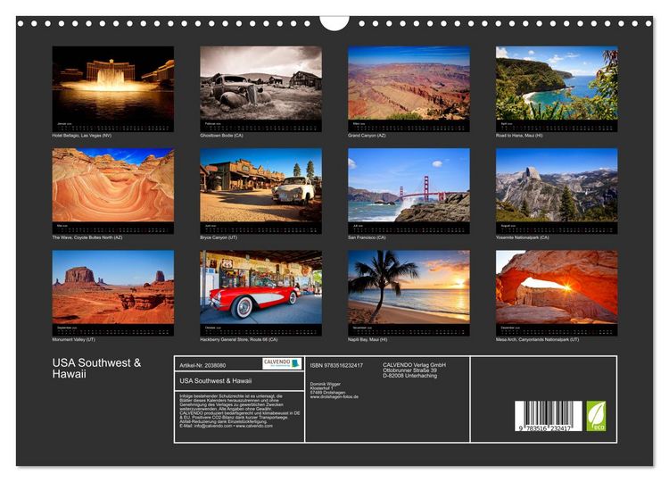 Produktbild: USA Southwest & Hawaii (Wandkalender 2026 DIN A3 quer), CALVENDO Monatskalender