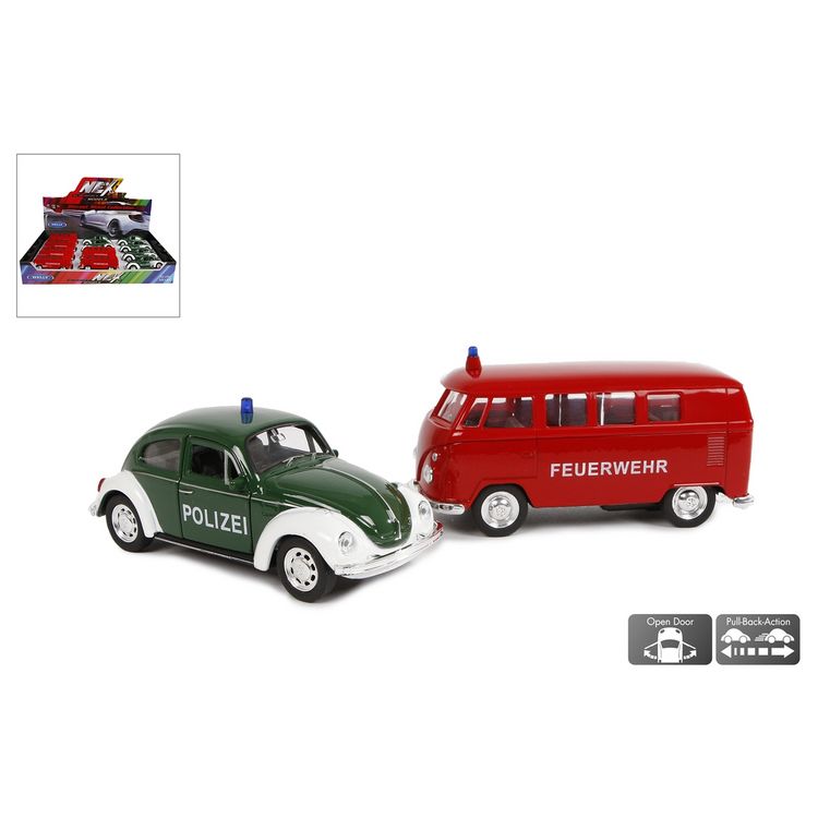 Produktbild: Modell VW K&auml;fer/Bus Polizei/Feuerwehr 1:38 rot/gr&uuml;n/wei&szlig;