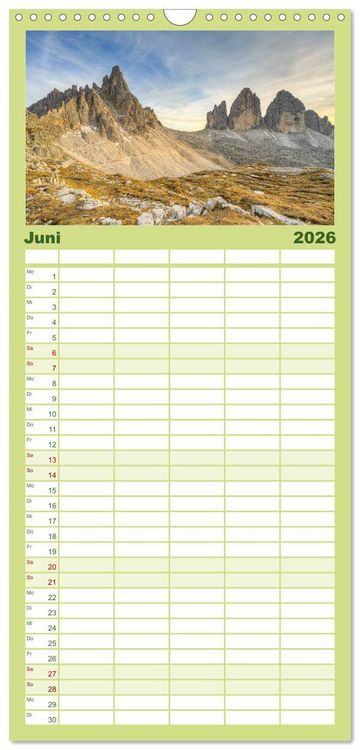 Produktbild: Familienplaner 2026 - Faszination Dolomiten mit 5 Spalten (Wandkalender, 21 x 45 cm) CALVENDO