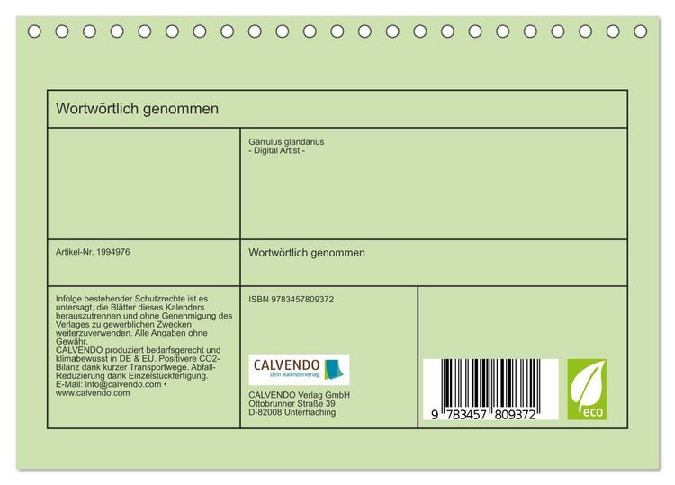 Produktbild: Wortw&ouml;rtlich genommen (Tischkalender 2026 DIN A5 quer), CALVENDO Monatskalender