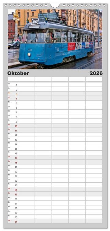 Produktbild: Familienplaner 2026 - Durch die Welt mit der Stra&szlig;enbahn mit 5 Spalten (Wandkalender, 21 x 45 cm) CALVENDO