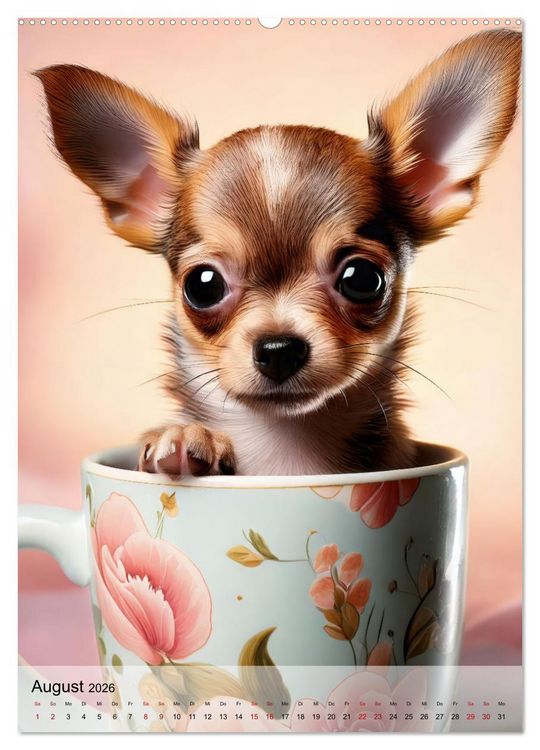 Produktbild: Kaffeepause mit Chihuahua - Kleine Freunde in gro&szlig;en Tassen (Wandkalender 2026 DIN A2 hoch), CALVENDO Monatskalender