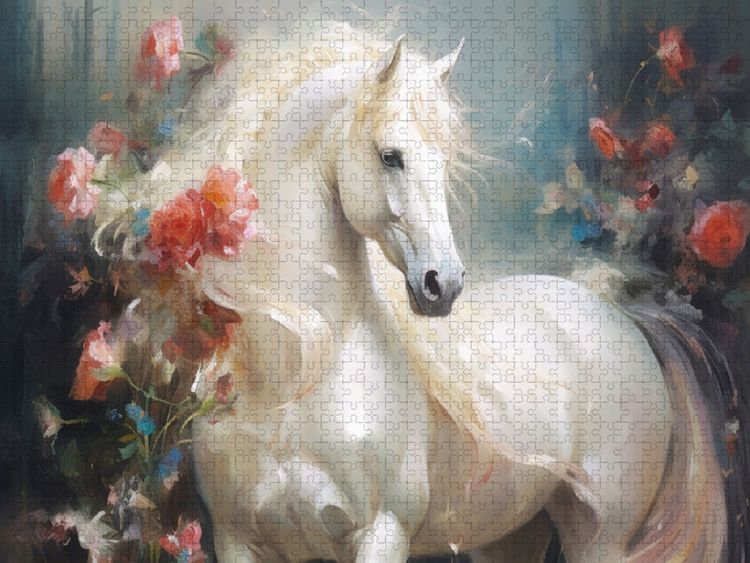 Produktbild: CALVENDO Puzzle Bezaubernder Schimmel mit Rosen | 1000 Teile Lege-Gr&ouml;&szlig;e 64x48cm Foto-Puzzle f&uuml;r gl&uuml;ckliche Stunden