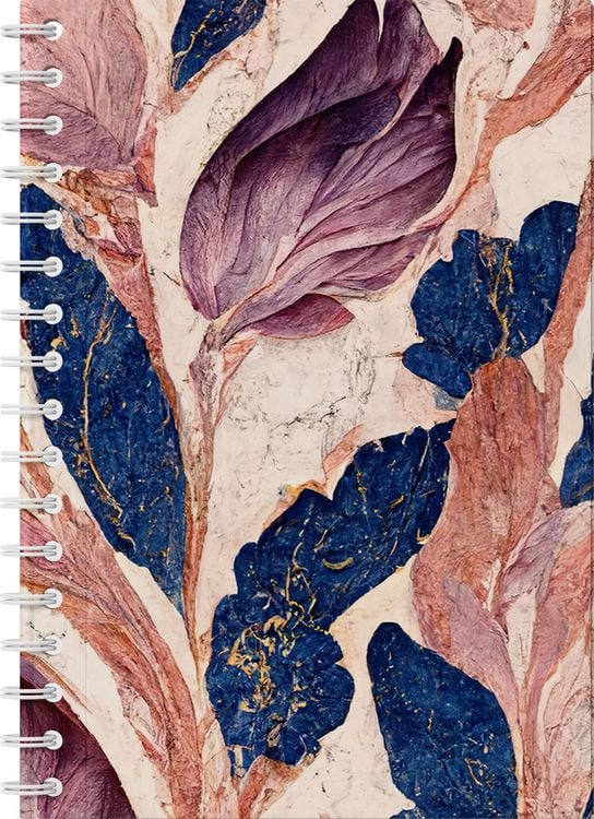 Produktbild: Marmortr&auml;ume - Premium Spiral-Notizbuch A5 Soft-Touch liniert. Violett-blaue Marmorillusion mit schimmernden goldenen Details