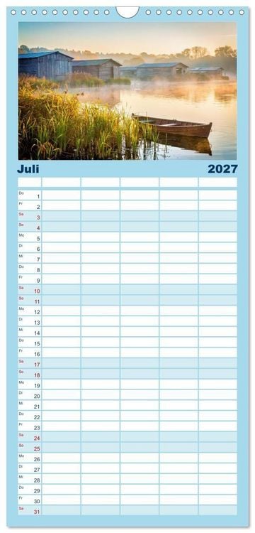 Produktbild: Familienplaner 2027 - Malerische Seenlandschaft mit 5 Spalten (Wandkalender, 21 x 45 cm) CALVENDO