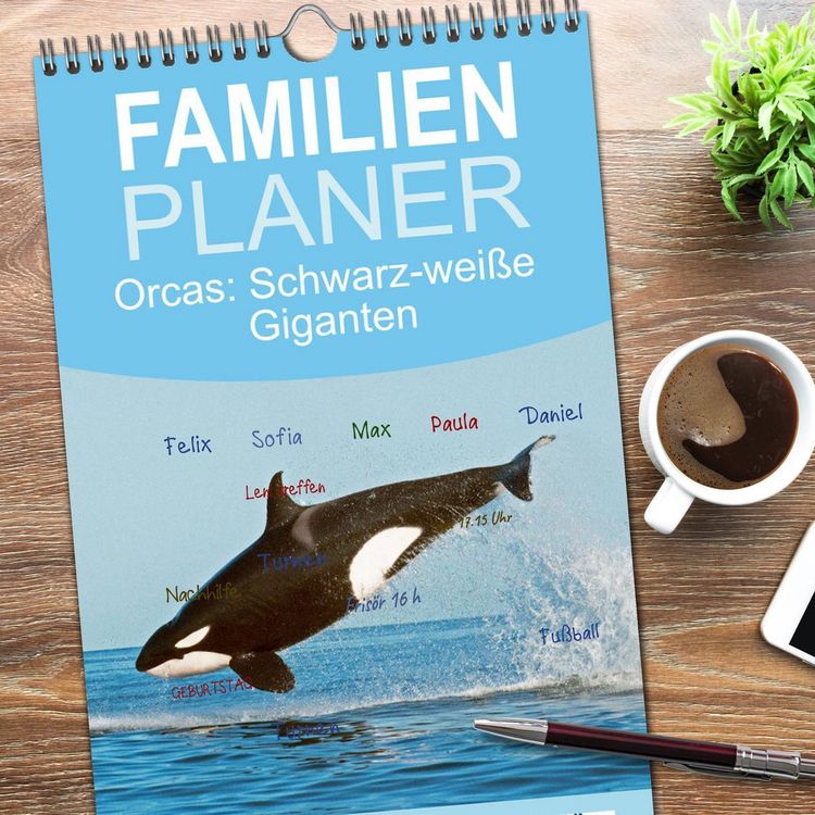 Produktbild: Familienplaner 2026 - Orcas: Schwarz-wei&szlig;e Giganten mit 5 Spalten (Wandkalender, 21 x 45 cm) CALVENDO
