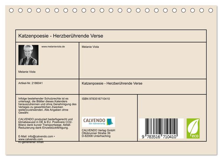 Produktbild: Katzenpoesie - Herzber&uuml;hrende Verse (Tischkalender 2026 DIN A5 quer), CALVENDO Monatskalender