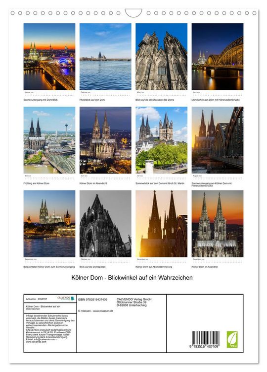 Produktbild: K&ouml;lner Dom - Blickwinkel auf ein Wahrzeichen (Wandkalender 2026 DIN A3 hoch), CALVENDO Monatskalender
