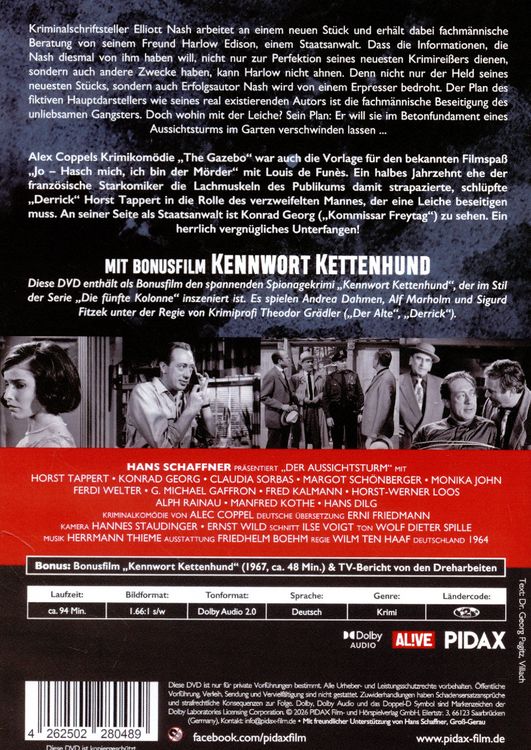 Produktbild: Der Aussichtsturm + Bonusfilm: KENNWORT KETTENHUND / Kriminalkom&ouml;die mit Horst Tappert und Konrad Georg + hochkar&auml;tiger Bonusfilm (Pidax Film-Klassiker)