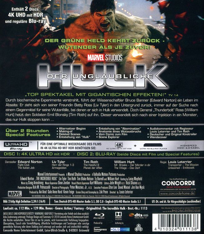 Produktbild: Der unglaubliche Hulk (4K Ultra HD) (+ Blu-ray)