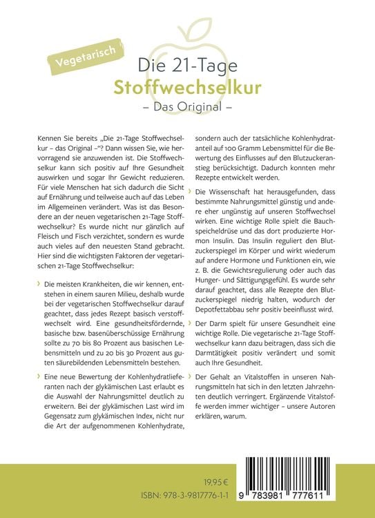 Produktbild: Die vegetarische 21-Tage Stoffwechselkur -Das Original-